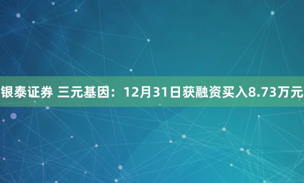银泰证券 三元基因：12月31日获融资买入8.73万元